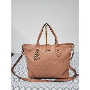 GUCCI Guccissima Large Heart Bit Charm Top Handle Satchel Bag Peach